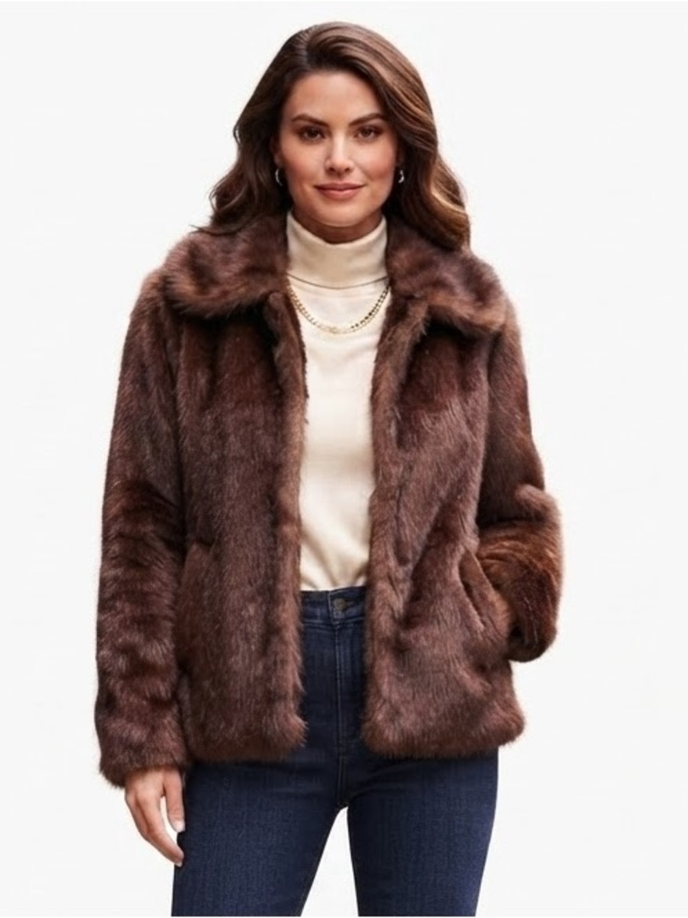 Boutique by Forever 21 Dark Brown Faux Fur Jacket - Luxurious Short Coat